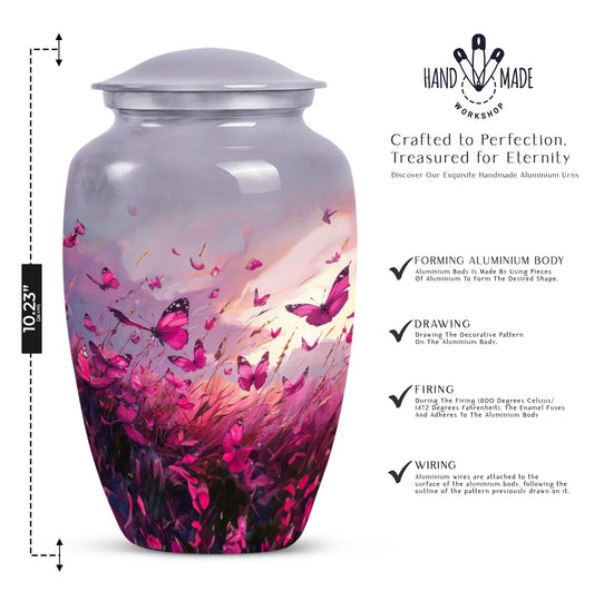 10-inch pink butterfly urn burial cremation urn 