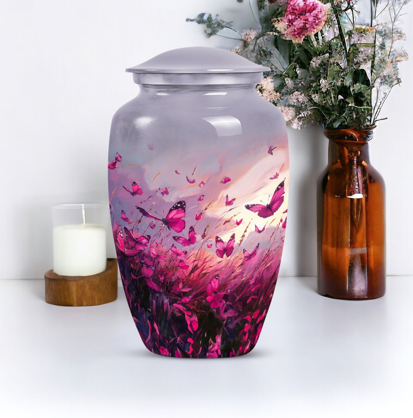 10-inch pink butterfly urn burial cremation urn 