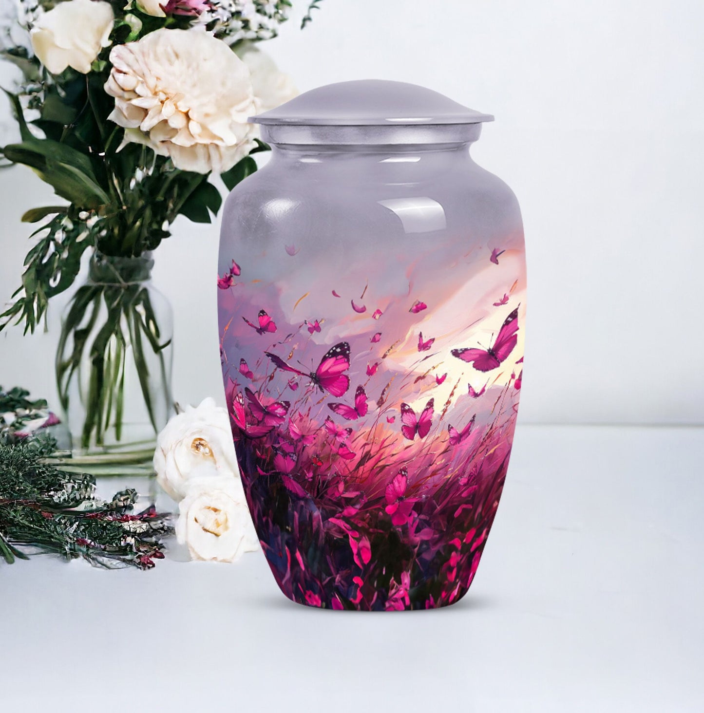 10-inch pink butterfly urn burial cremation urn 