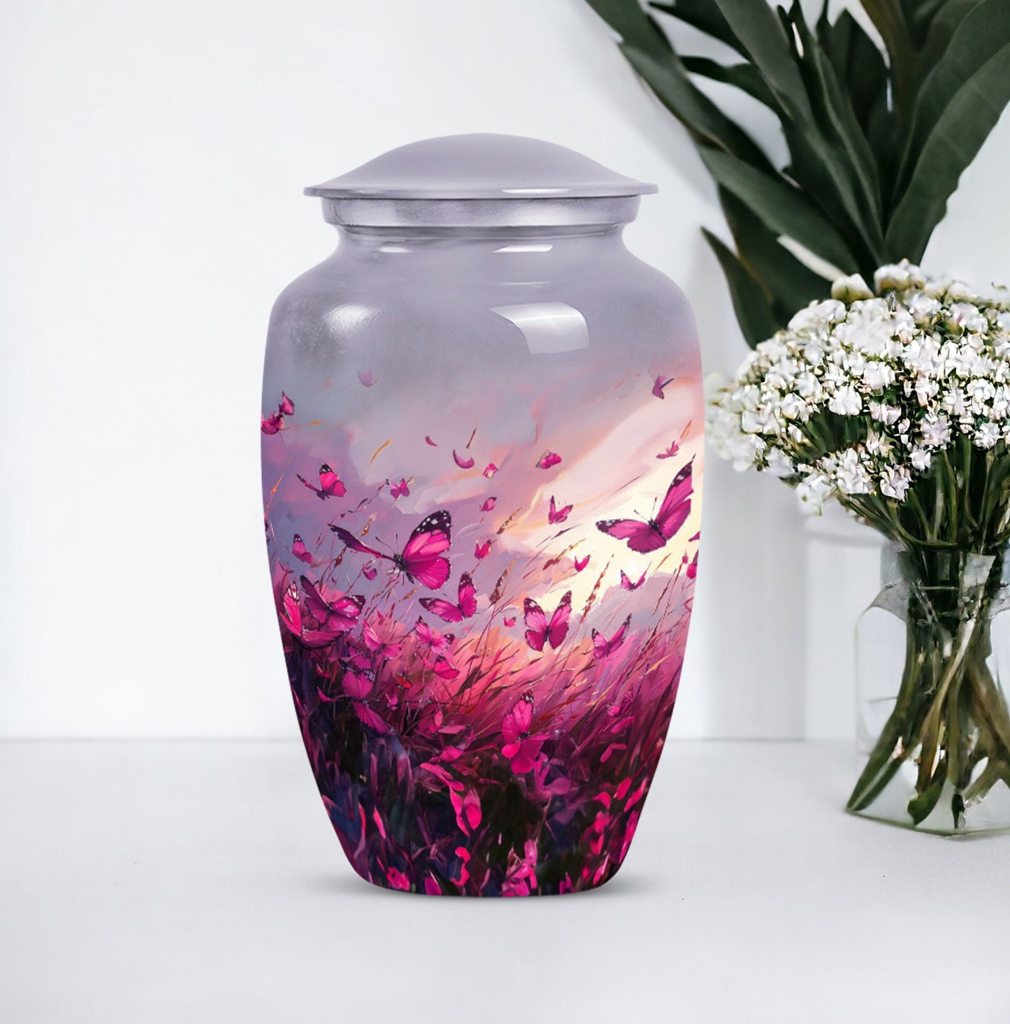 10-inch pink butterfly urn burial cremation urn 