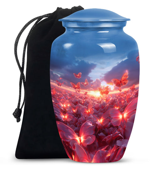 pink butterfly urn, large memorial urn for human ashes