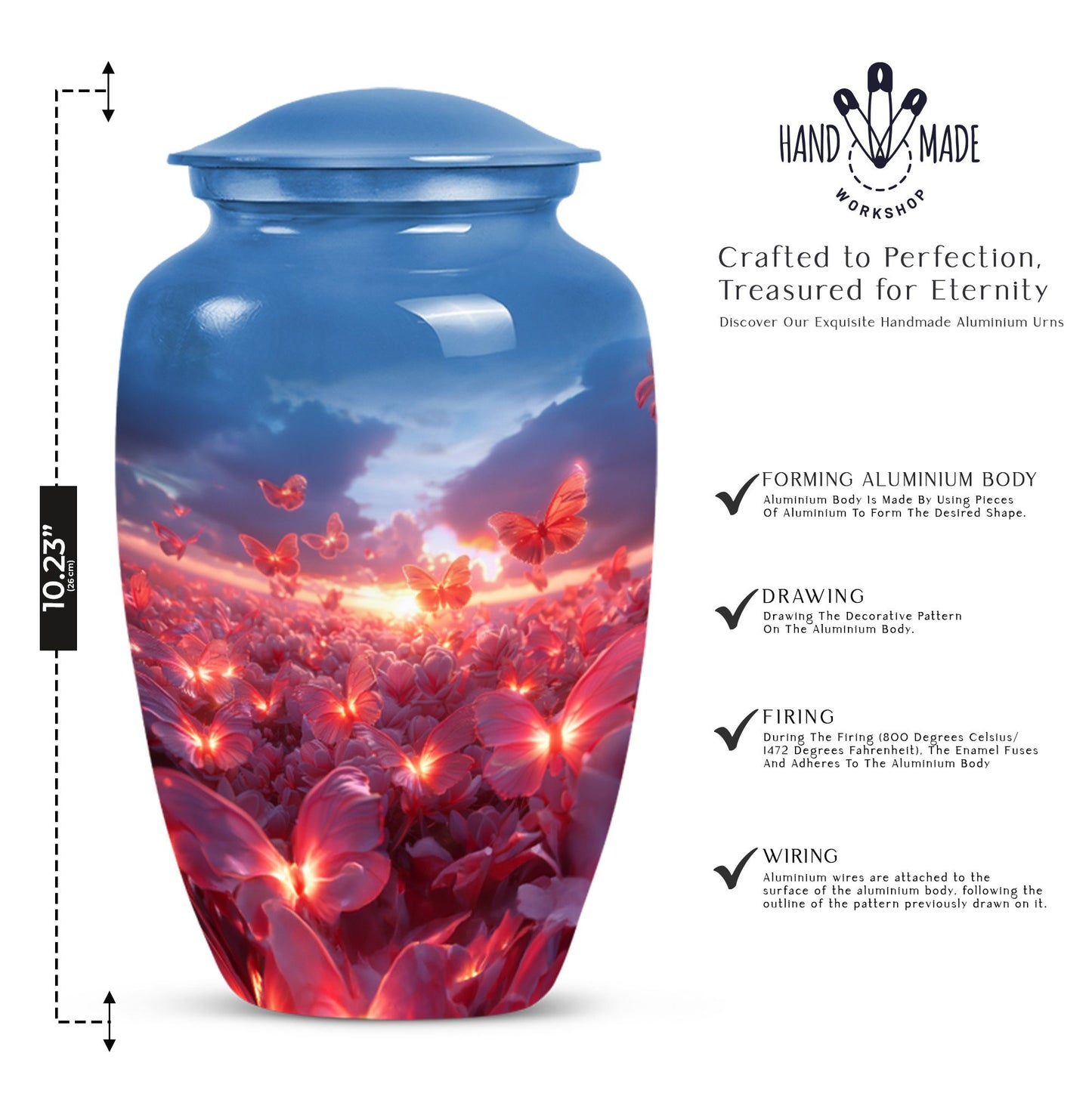 pink butterfly urn, large memorial urn for human ashes