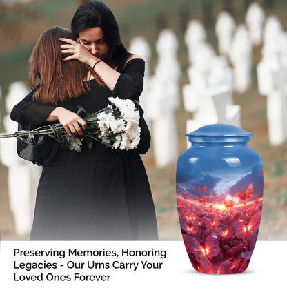 pink butterfly urn, large memorial urn for human ashes