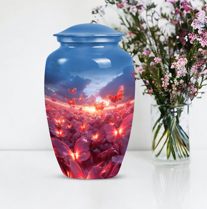 pink butterfly urn, large memorial urn for human ashes
