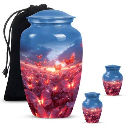 pink butterfly urn, large memorial urn for human ashes