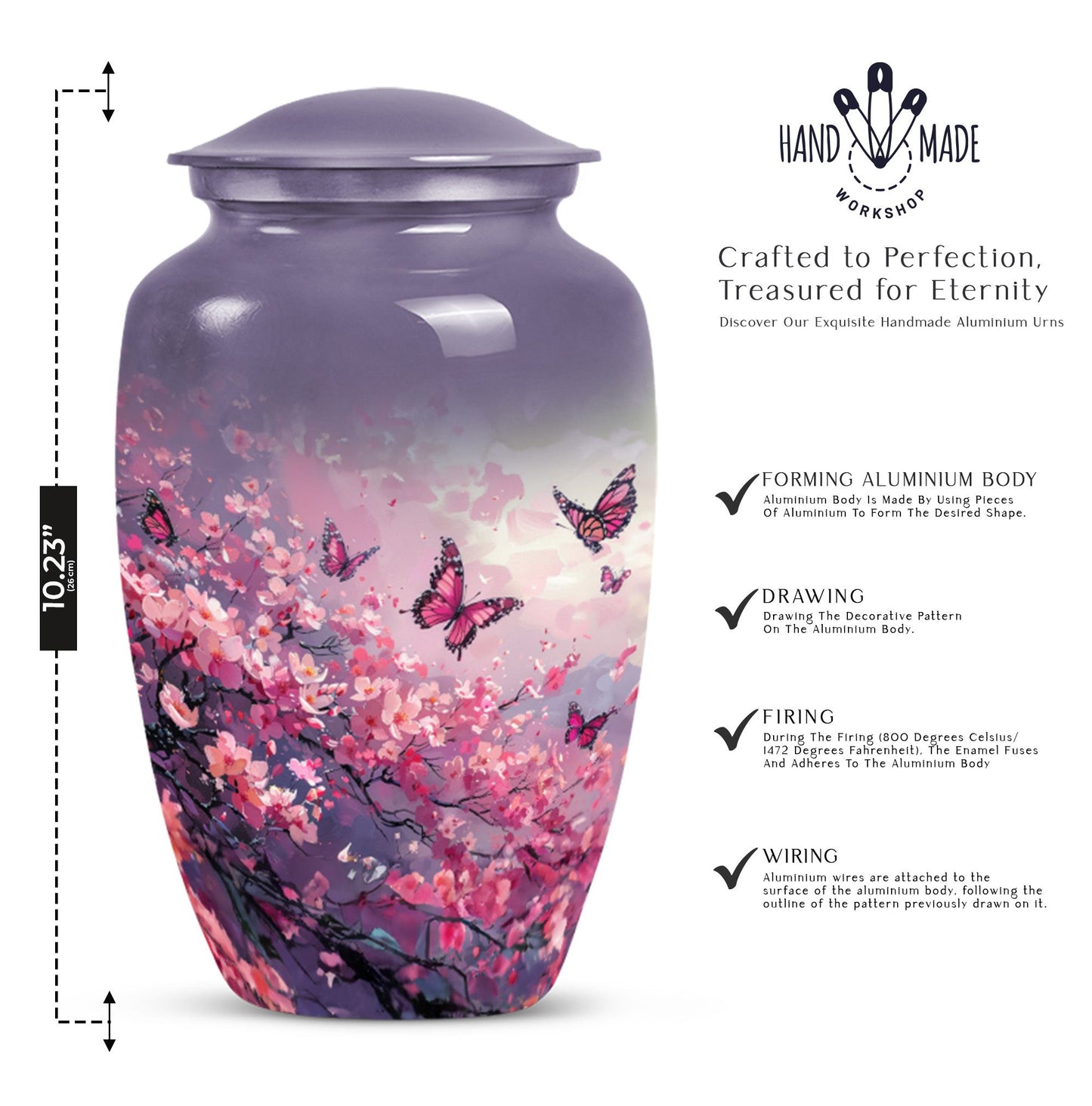 pink butterfly large urn for ashes