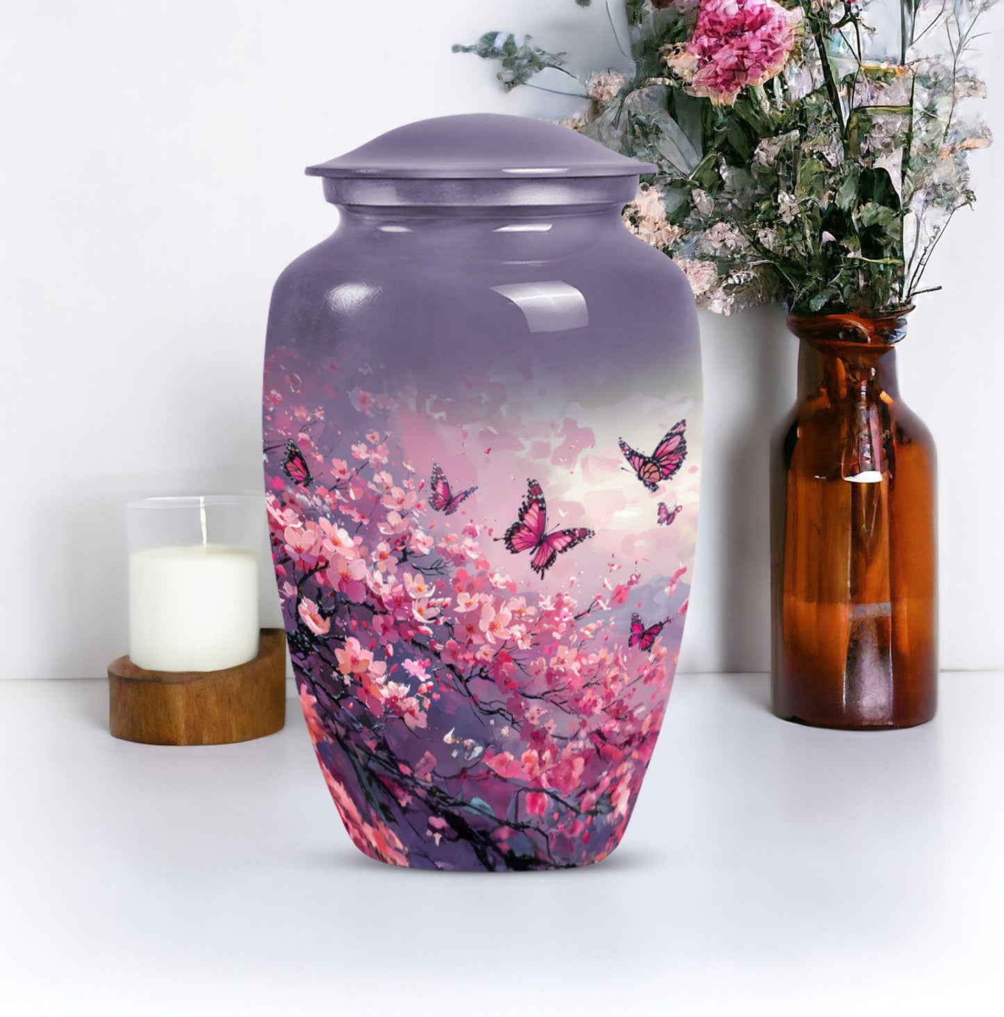 pink butterfly large urn for ashes