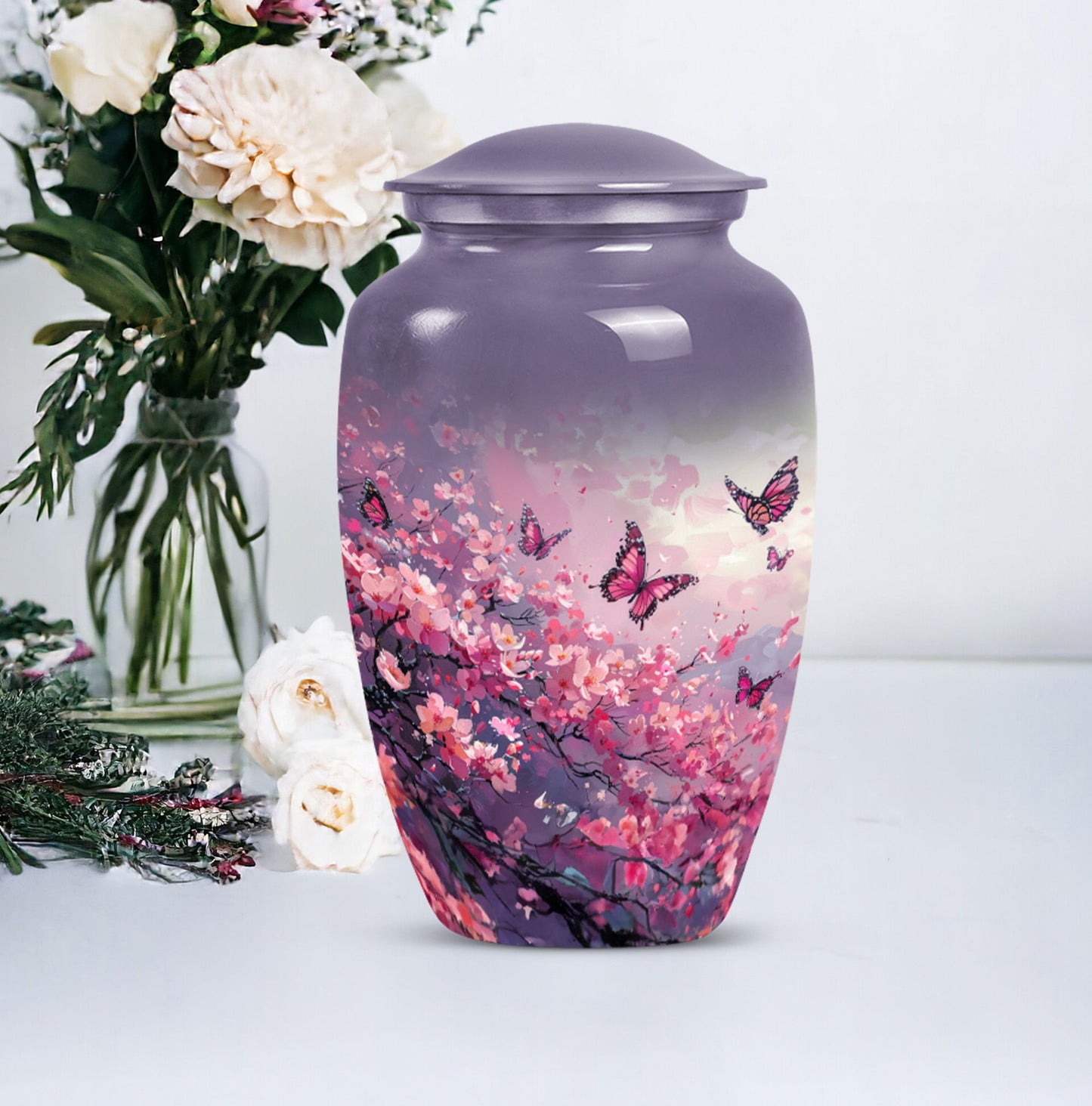 pink butterfly large urn for ashes