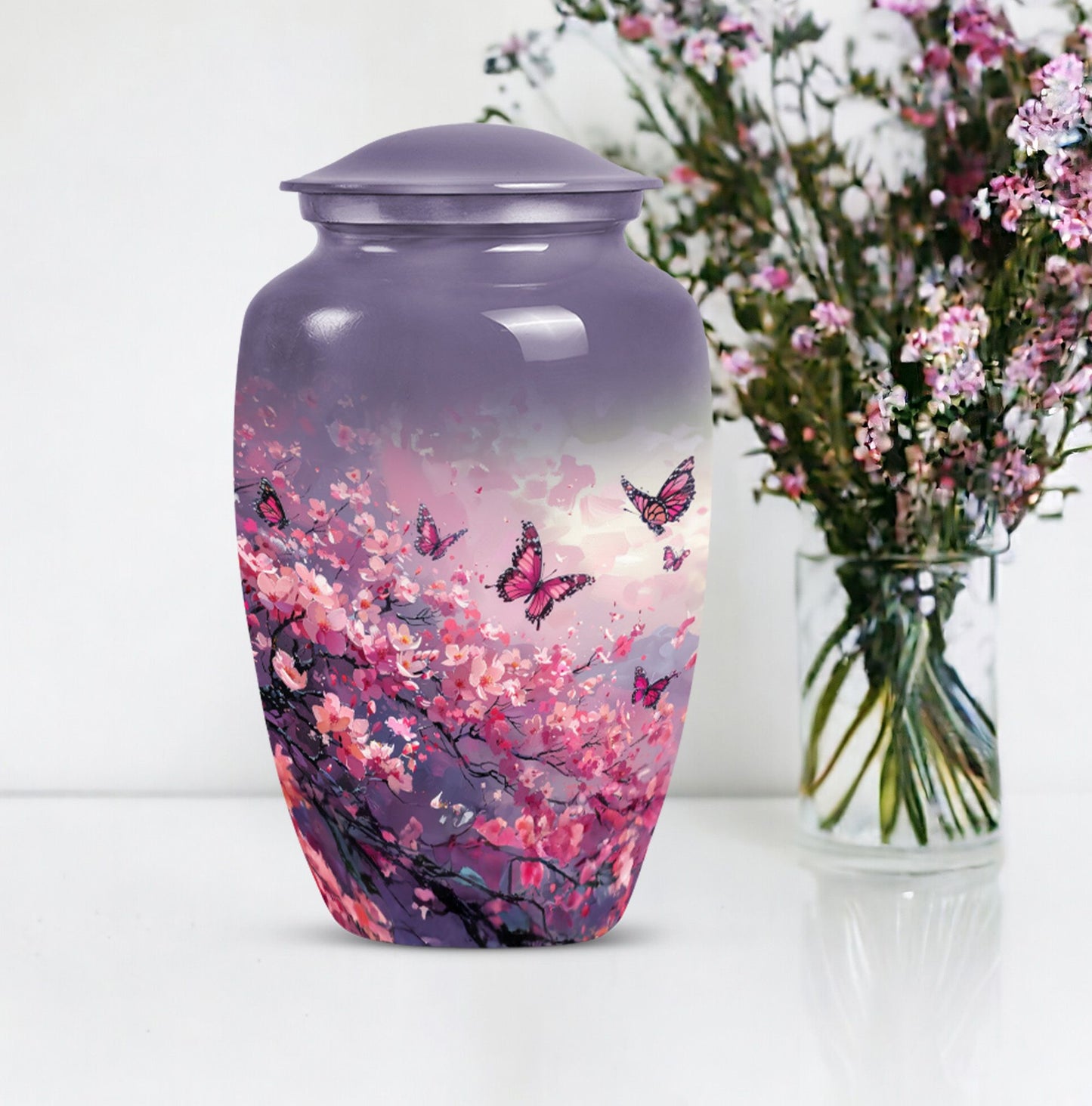 pink butterfly large urn for ashes