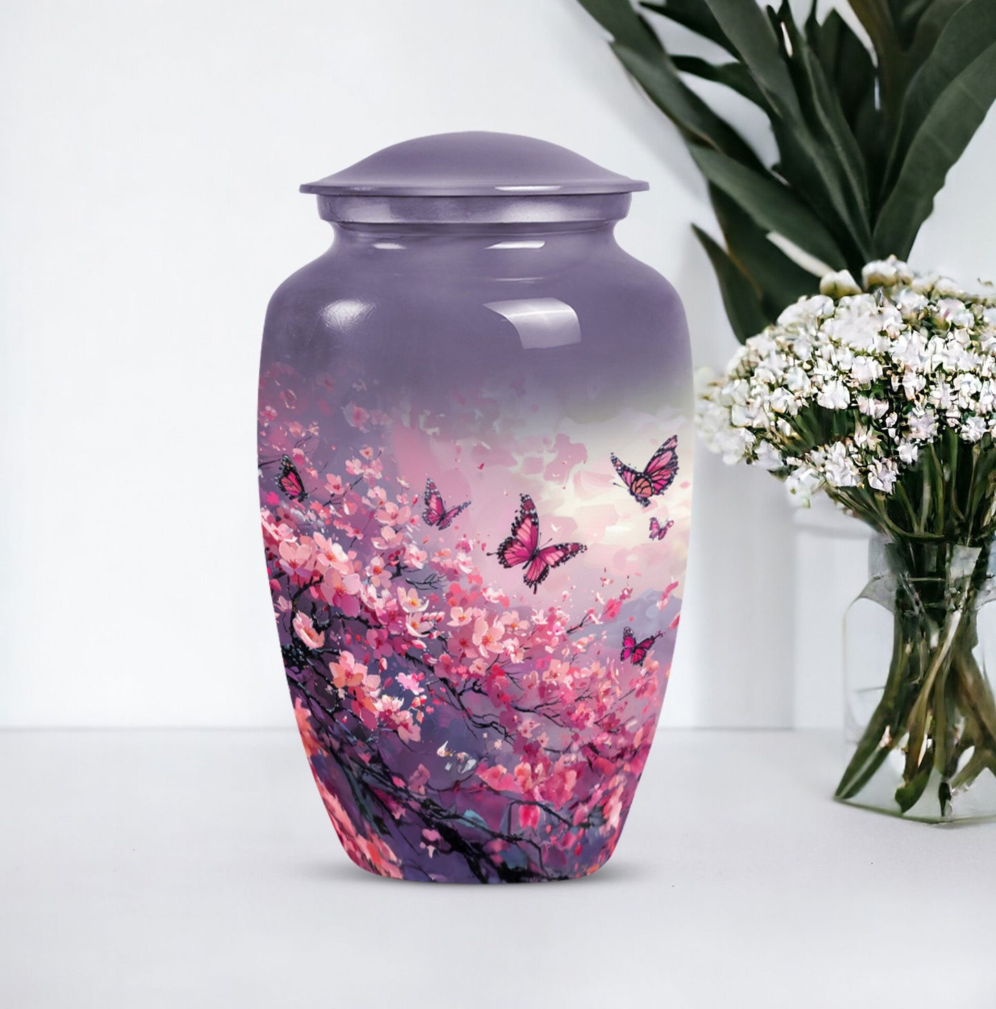 pink butterfly large urn for ashes