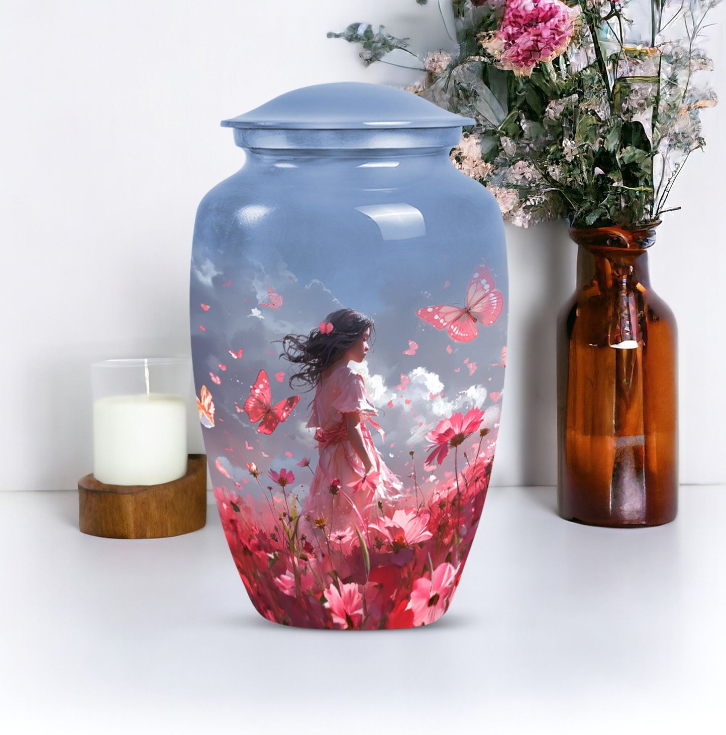 Pink butterfly urn, 