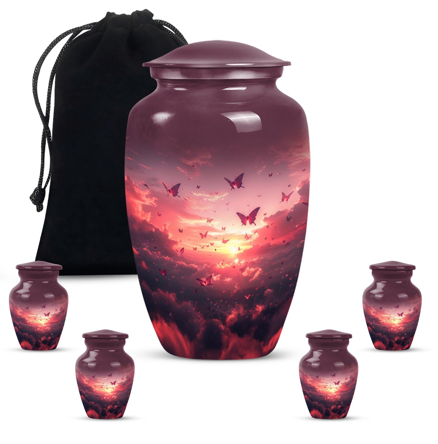 10-inch pink butterfly urn.
