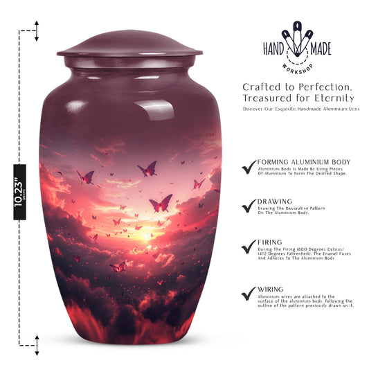 10-inch pink butterfly urn.