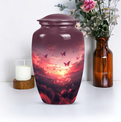 10-inch pink butterfly urn.