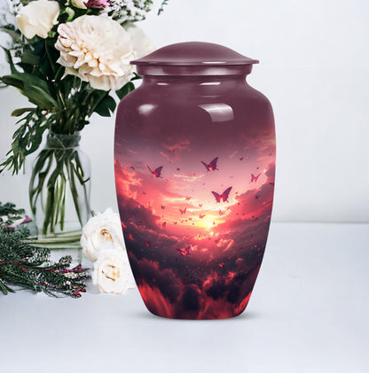 10-inch pink butterfly urn.