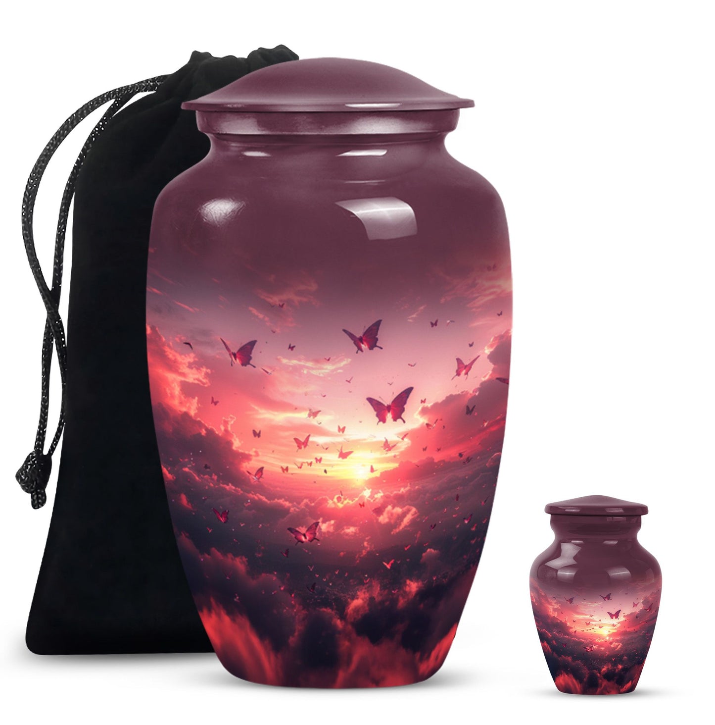 10-inch pink butterfly urn.