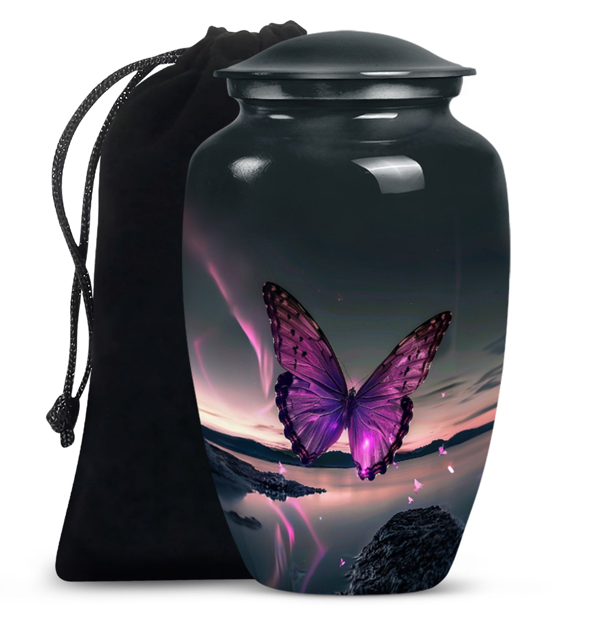 purple butterfly design classic urn for human ashes