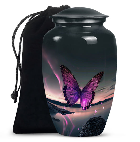 purple butterfly design classic urn for human ashes