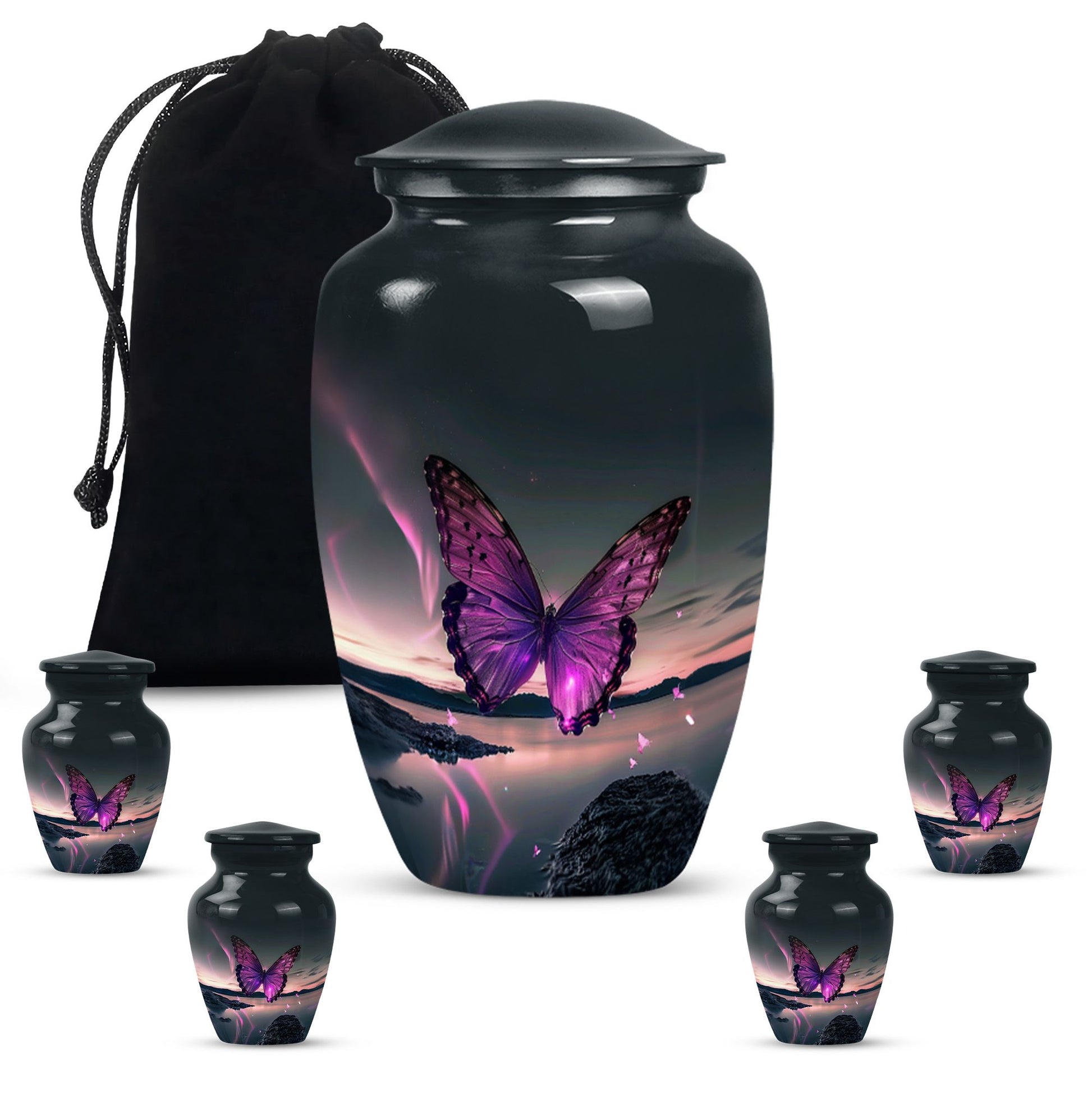 purple butterfly design classic urn for human ashes