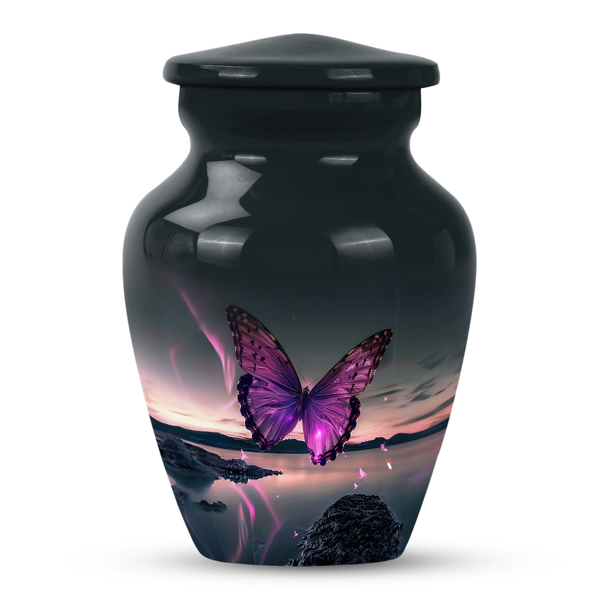 purple butterfly design classic urn for human ashes