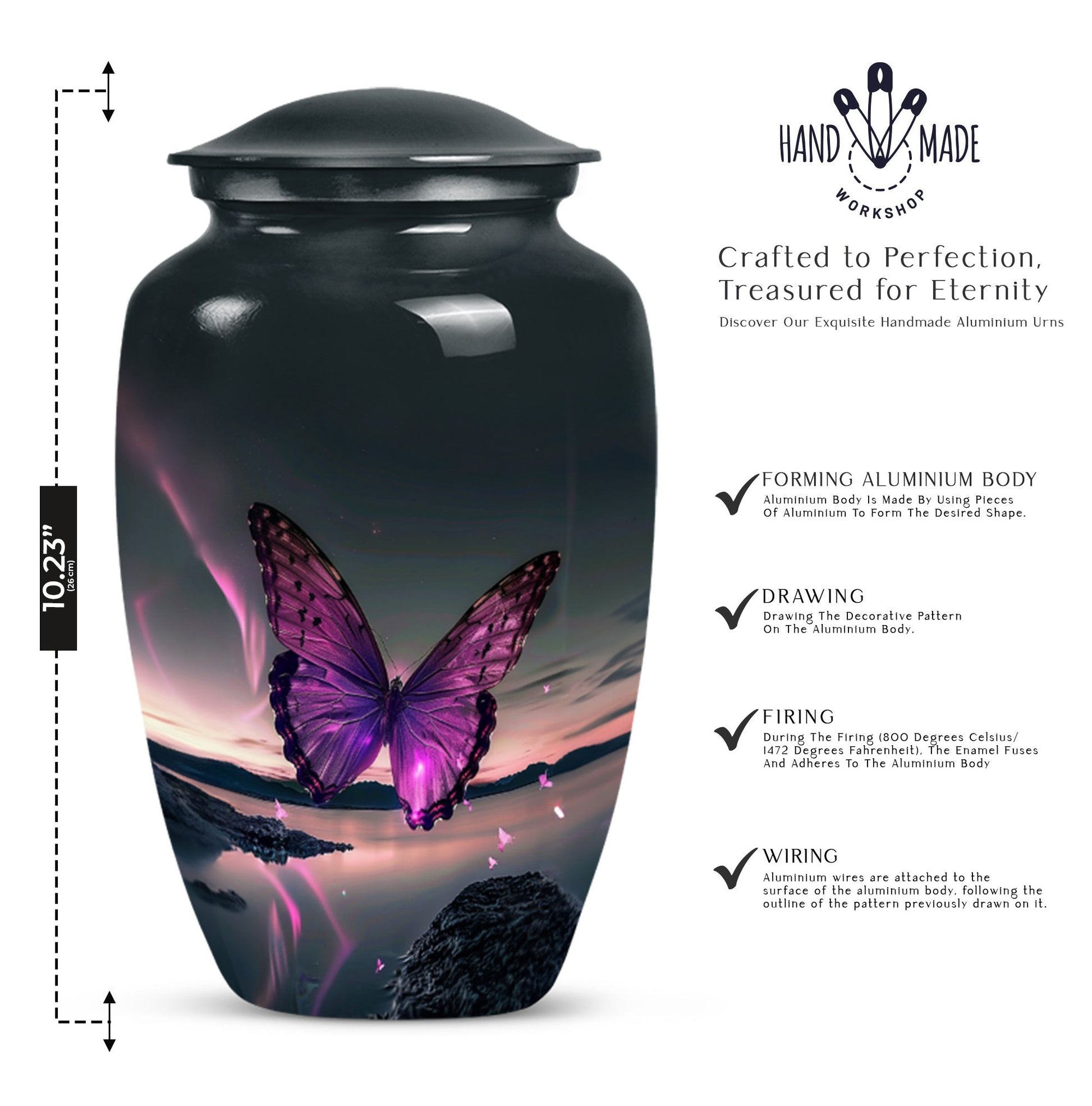 purple butterfly design classic urn for human ashes