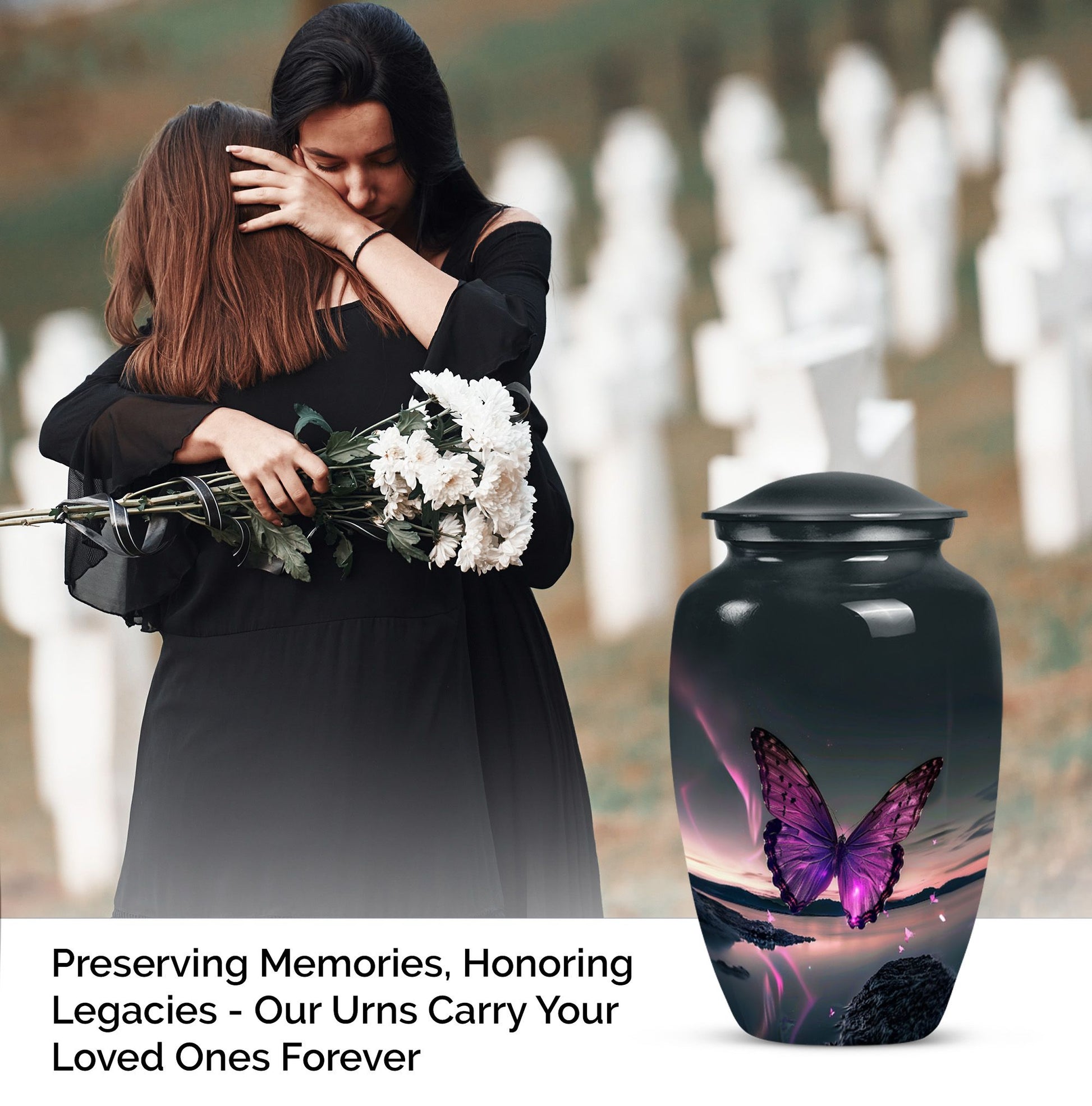 purple butterfly design classic urn for human ashes