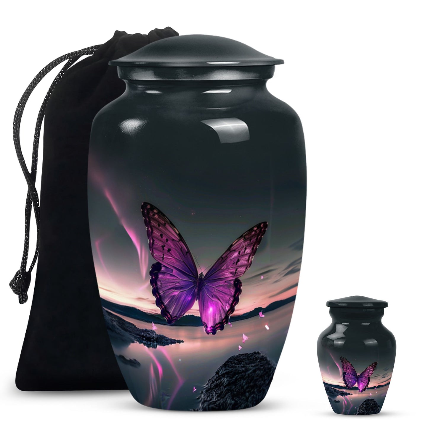 purple butterfly design classic urn for human ashes
