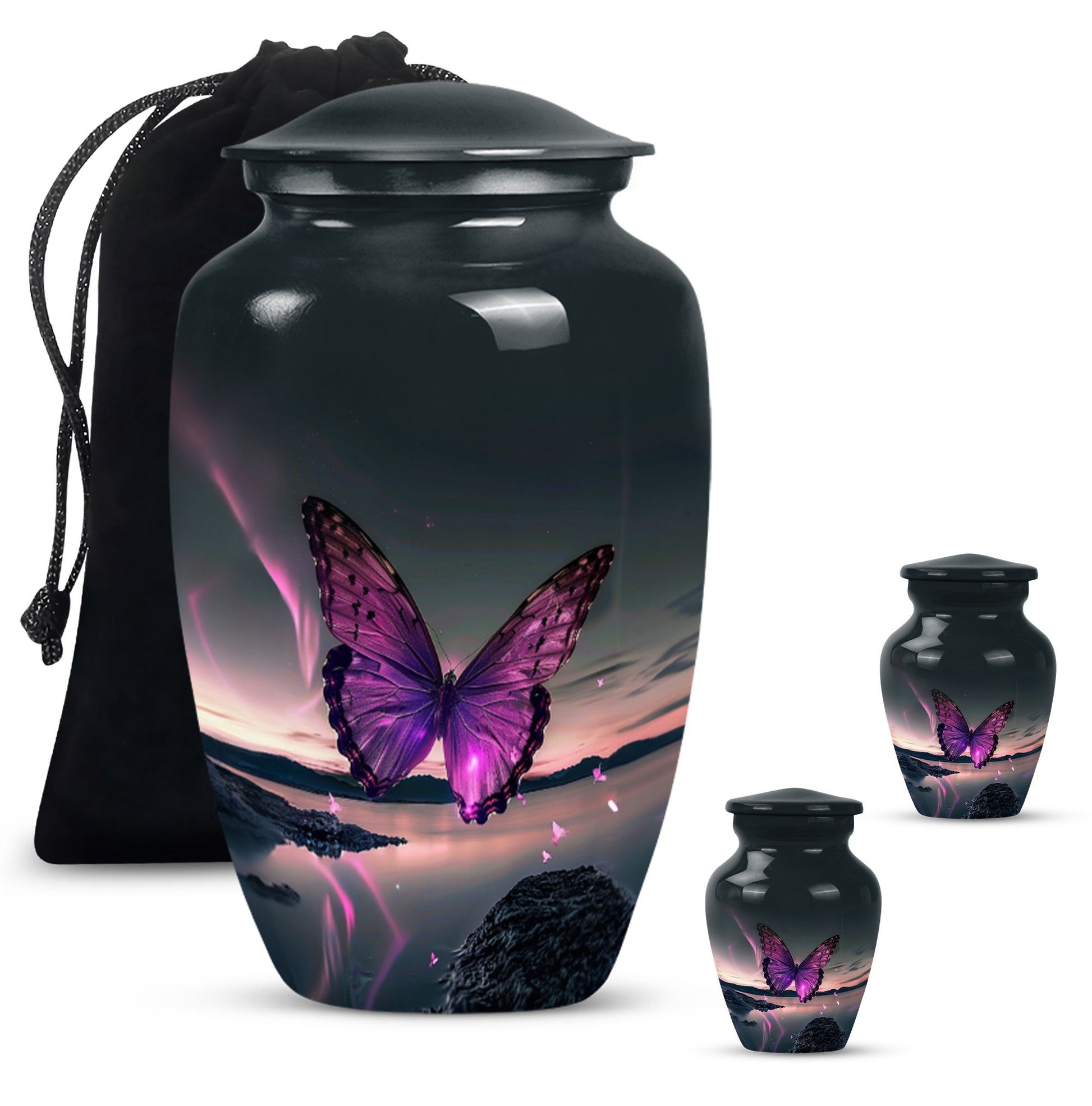 purple butterfly design classic urn for human ashes