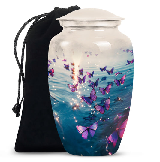 Classic 10-inch purple butterfly urn for adult human ashes,