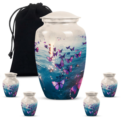 Classic 10-inch purple butterfly urn for adult human ashes,