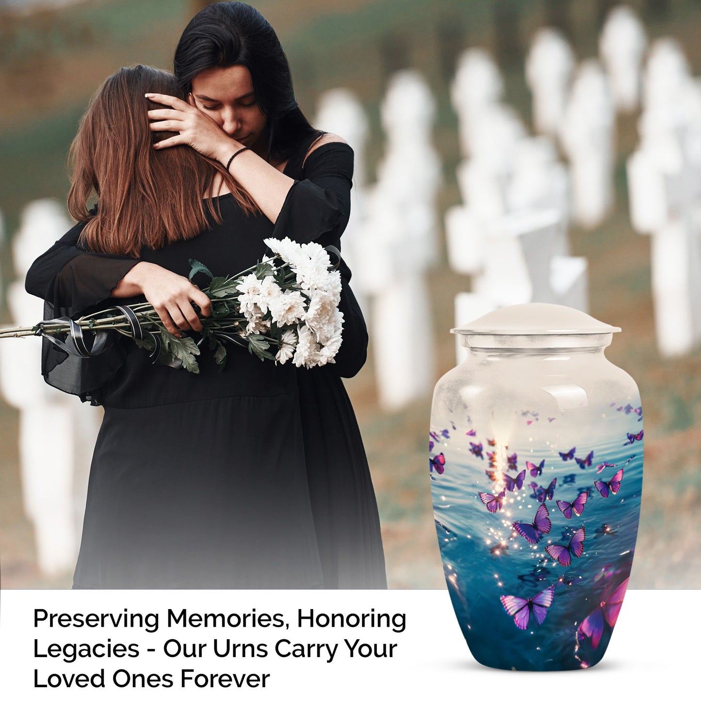 Classic 10-inch purple butterfly urn for adult human ashes,