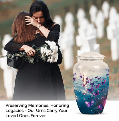 Classic 10-inch purple butterfly urn for adult human ashes,