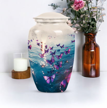 Classic 10-inch purple butterfly urn for adult human ashes,