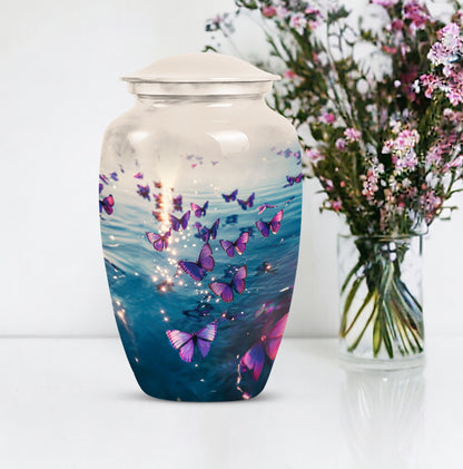 Classic 10-inch purple butterfly urn for adult human ashes,