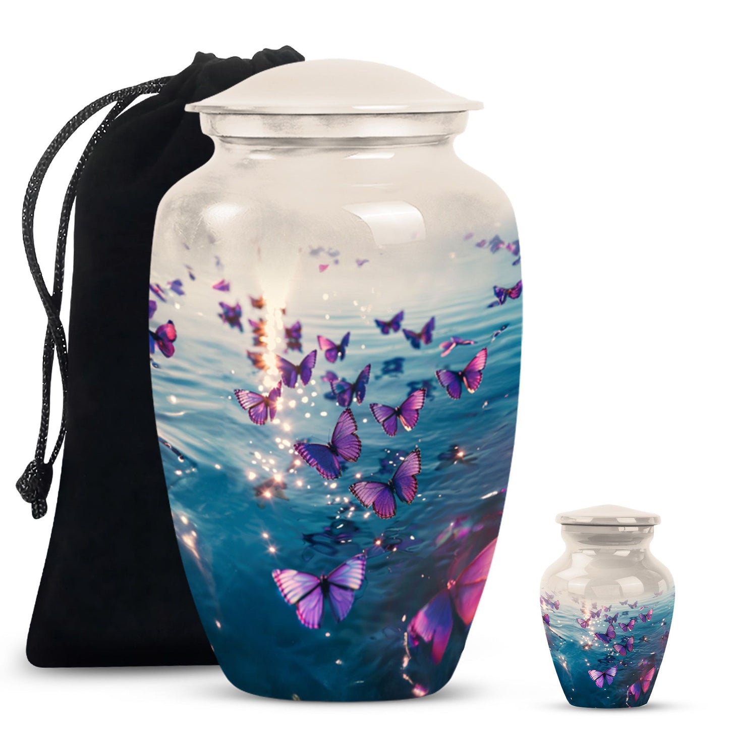Classic 10-inch purple butterfly urn for adult human ashes,