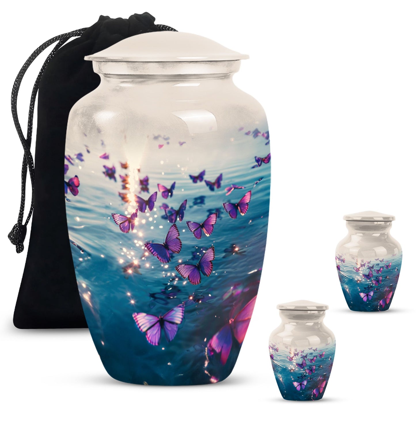 Classic 10-inch purple butterfly urn for adult human ashes,