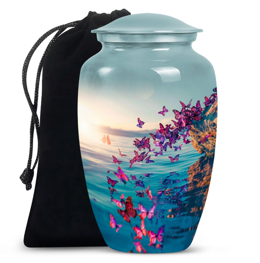 butterfly-themed large urn for adult ashes