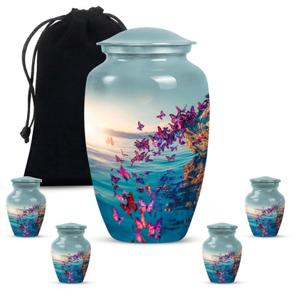 butterfly-themed large urn for adult ashes