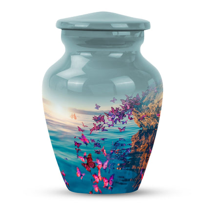 butterfly-themed large urn for adult ashes