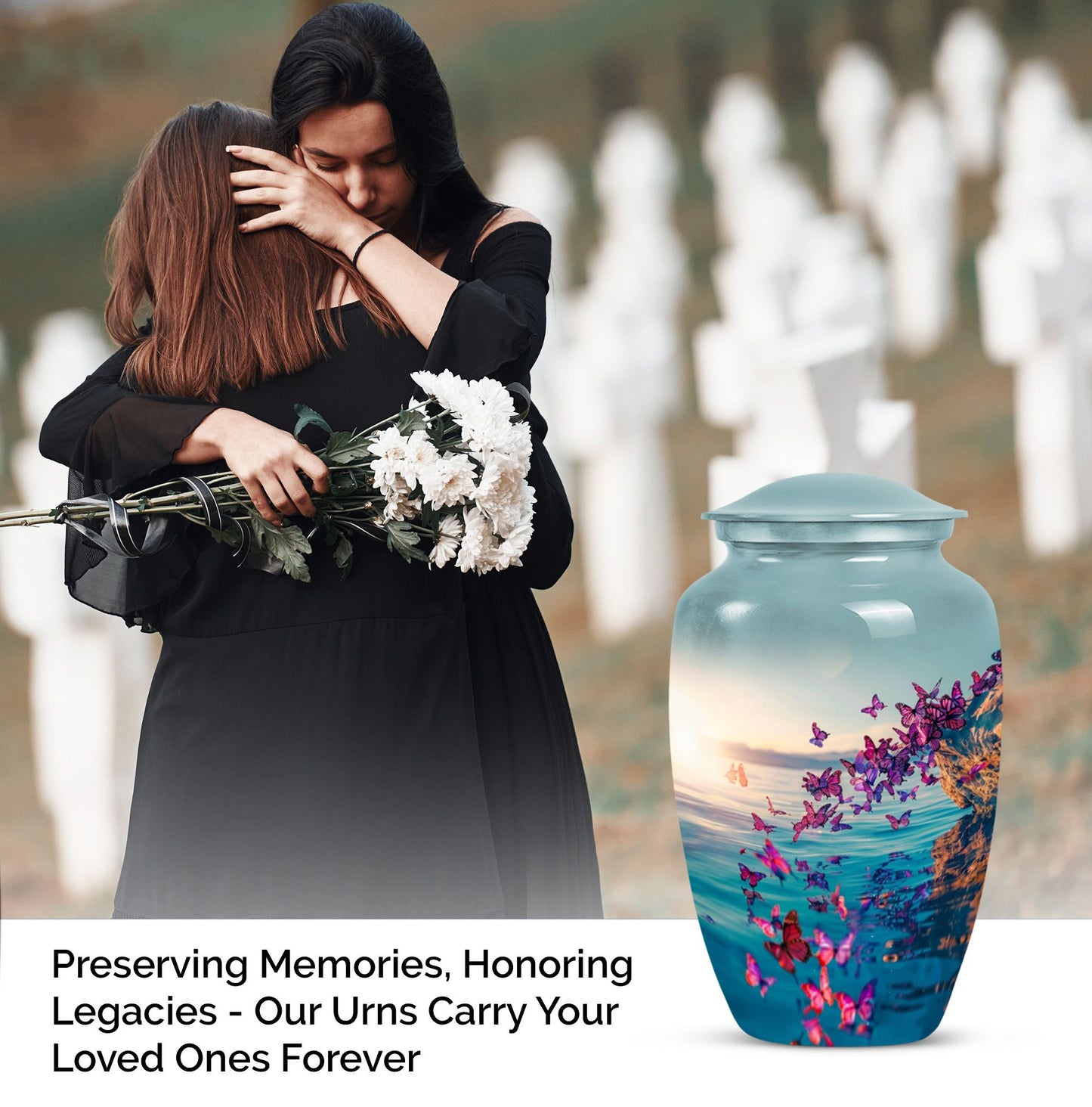 butterfly-themed large urn for adult ashes