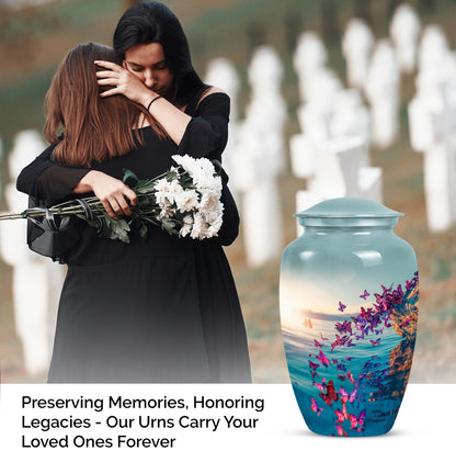 butterfly-themed large urn for adult ashes
