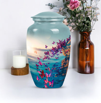 butterfly-themed large urn for adult ashes
