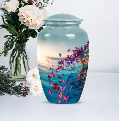 butterfly-themed large urn for adult ashes