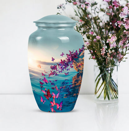 butterfly-themed large urn for adult ashes