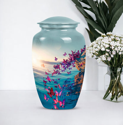 butterfly-themed large urn for adult ashes