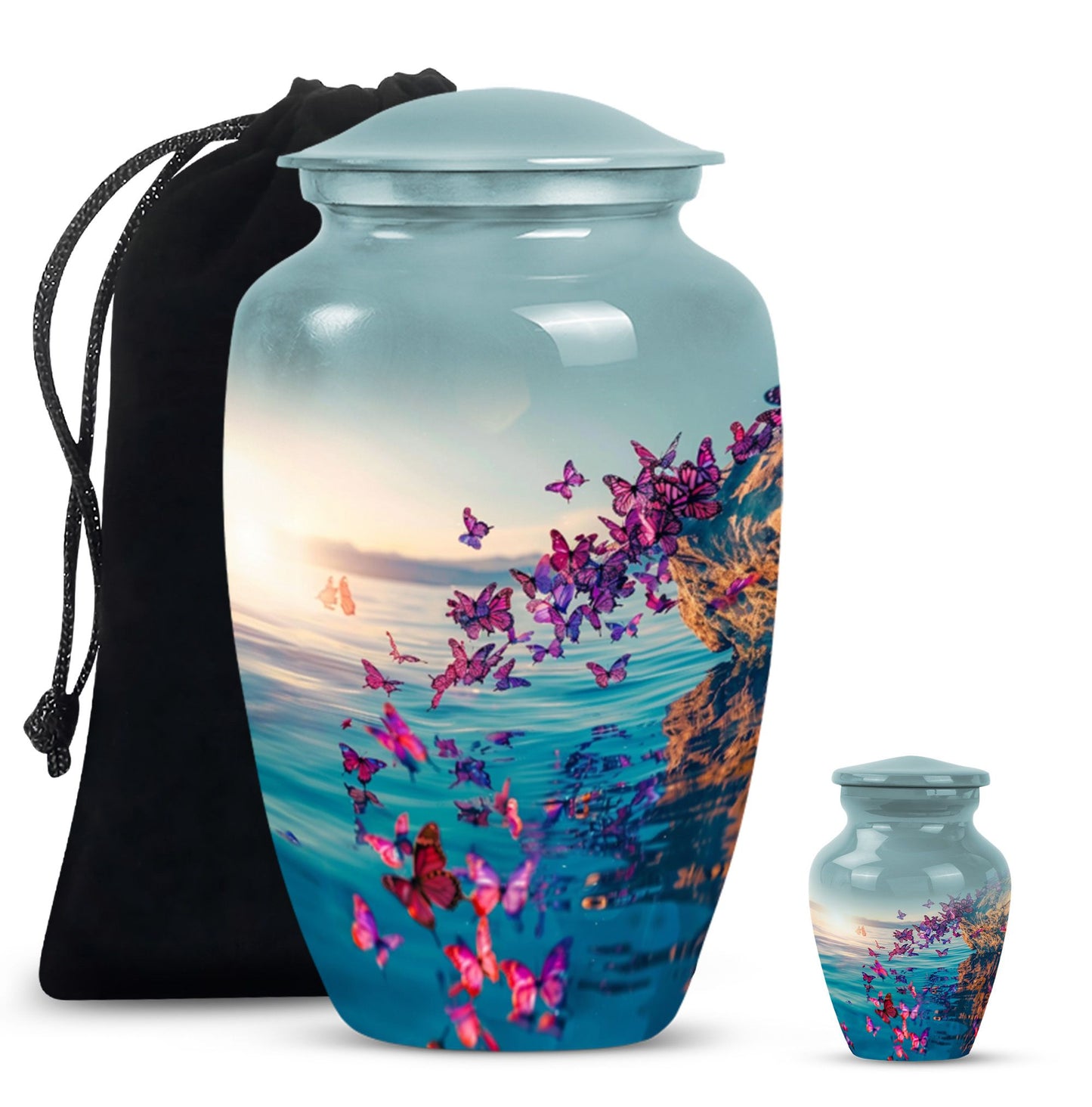 butterfly-themed large urn for adult ashes