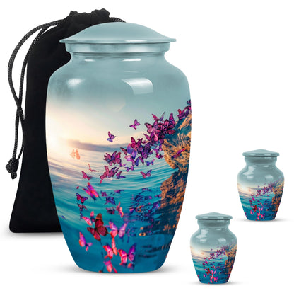 butterfly-themed large urn for adult ashes