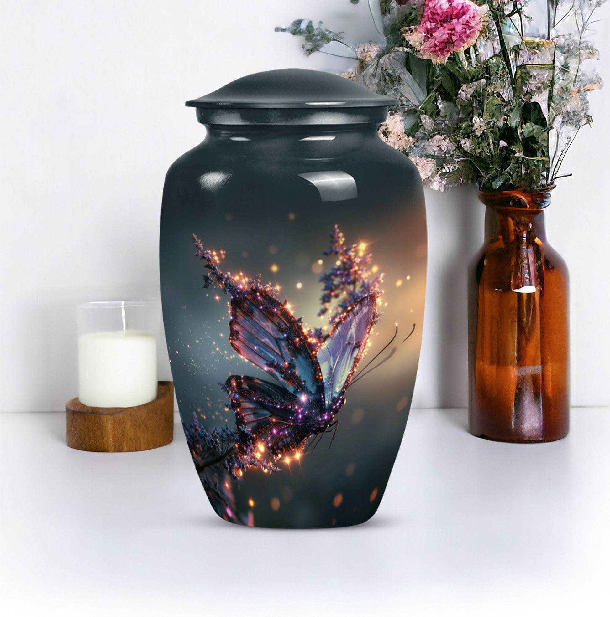 purple butterfly urn