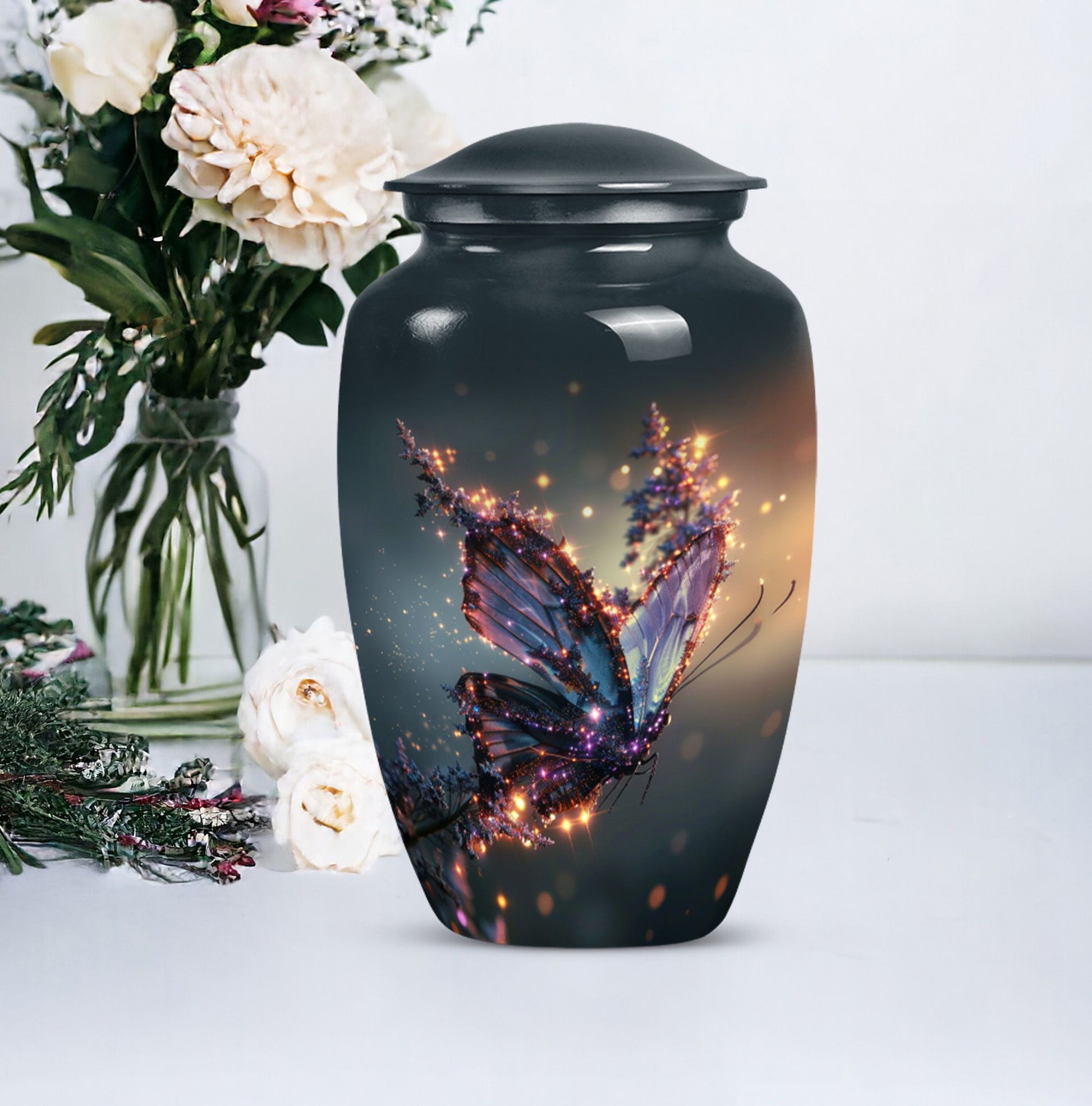purple butterfly urn
