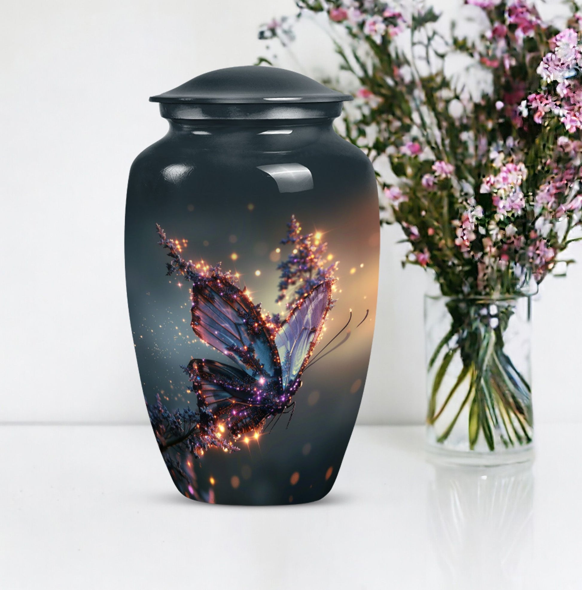 purple butterfly urn